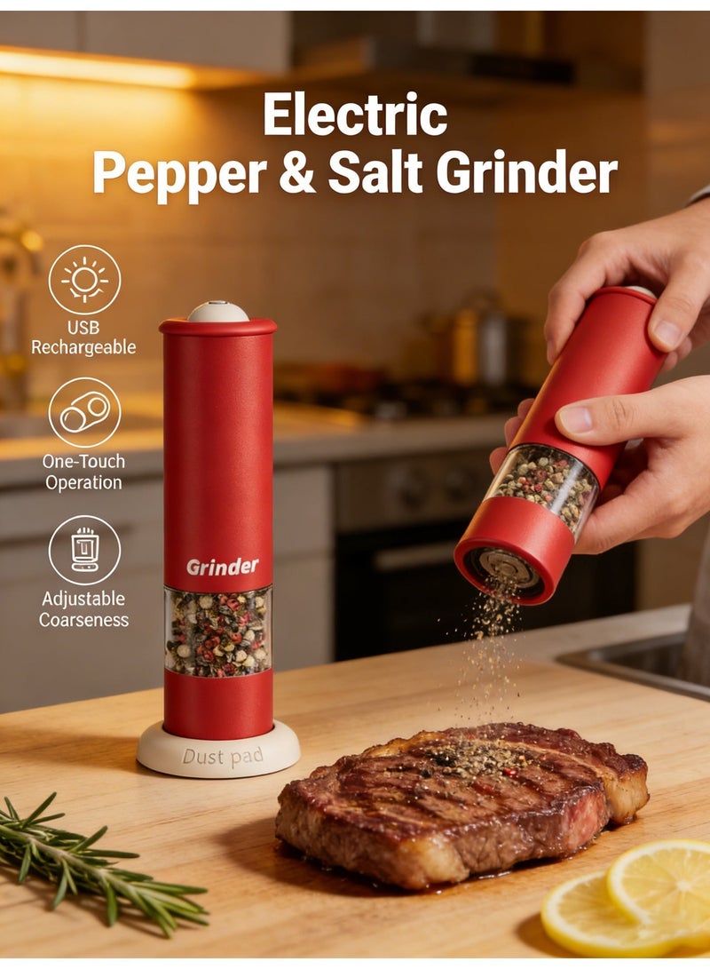 Joybos Rechargeable Electric Pepper Grinder - Barbecue Seasoning Mill Gadget, Adjustable Coarseness Ceramic Burr, Pure Copper Motor, One-Hand Use, Wireless Type-C, with Base, Stainless Steel + Silicone, Ideal for Kitchen, BBQ, Camping, Restaurant, Gift Giving - Image 2